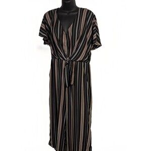 June and Hudson Black Striped and Green Blue Peach Short Sleeve Jumpsuit‎ Size L